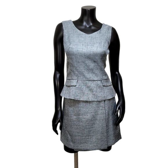 Vintage 90s Y2K Rampage Blue Grey Tweed 2pc Set Peplum Tank & Wrap Mini‎ Skirt - Picture 2 of 11